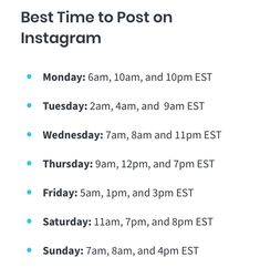 the best time to post on instagram is monday, 6am and 9pm estt