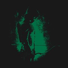 the silhouette of a man holding a bow in his hands, against a dark green background