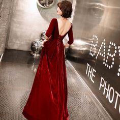 Burgundy Velvet Dress For Wedding, Velvet Evening Dress With Sweep Train For Wedding, Red Floor-length Velvet Dress, Velvet Prom Gown For Prom Season, Prom Season Velvet Gown, Velvet Gown For Prom Season, Red Velvet Evening Dress For Banquet, Red Velvet Banquet Evening Dress, Velvet Maxi Evening Dress For Wedding