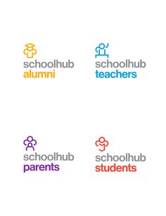 four different logos for school and children's learning materials, with the words schoollub