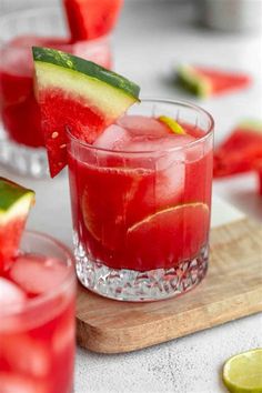 watermelon and cucumber drink in glasses on a cutting board