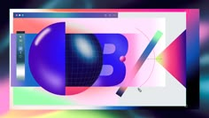 a computer screen with the letter b on it's side and an abstract background