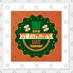 the st patrick's day badge with shamrocks on an orange and green background