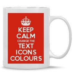 a red and white coffee mug with the words keep calm and carry on