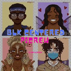 four people wearing masks with the words, blk centered picrew on them