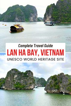 a collage of limestone scenery in Lan Ha Bay, Vietnam. Cat Ba Island