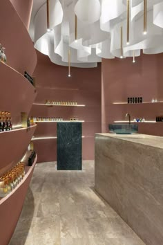 Matteo Brioni's reinforced fine-grained clay plaster TerraVista Plus Smooth Cammeo (cameo color) applied on walls in the Profumo shop in #Naples, in collaboration with @SPAZIO121 Project by Primo Atelier, photo by Carlo Oriente Wellness Center Design, Natural Architecture, Architecture Drawing Presentation, Clay Plaster, Salon Suites Decor, Spa Interior, Showroom Interior Design, Beauty Salon Interior, Salon Interior Design