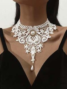 Pearl Decor Lace Necklace Statement Necklace Vintage Necklace Retro  | eBay Black Lace Necklace, Lace Choker Necklace, Choker Designs, Gothic Chokers, Lace Choker, Lace Necklace, Pearl Decor, Lace Jewelry, Pearl And Lace