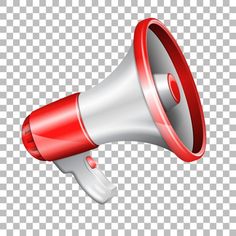 a red and white megaphone on a transparent background with clipping space for text