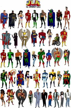 an image of many different superheros from the past to present in color and size