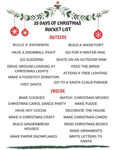 the 25 days of christmas bucket list