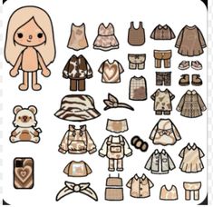 an assortment of clothing and accessories for dolls on a white background png clipart