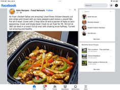 an instagram page with chicken and peppers in a container