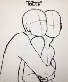 a drawing of two people hugging each other with the caption'mine'above them