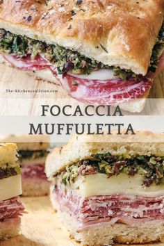 Sandwitch bread meats Classic Italian Sandwich, Filling Sandwich Ideas, Mufulleta Sandwich Recipe, Focaccia Sandwich Bread Recipe, Mini Muffelata Sandwiches, Olive Loaf Meat, Olive Loaf Sandwich, Muffuletta Bread Recipe, Artisan Bread Sandwich Ideas