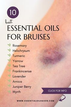 Using essential oils to treat bruises is a natural and effective method. By choosing the right oils and applying them properly, you can reduce pain, speed up healing, and improve the appearance of bruises on your body. Essential Oil For Bruising, Yarrow Essential Oil, Oils For Scars, Turmeric Essential Oil, How To Fade, Essential Oils Kit, Diy Essential Oil Recipes, Using Essential Oils