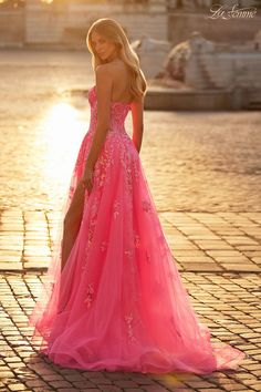 La Femme Prom - 32137 by La Femme Pink Designer Dresses, Horsehair Hem, Classic Aesthetic, Pink Prom Dress, Prom Ball Gown, Prom Dress Stores, Strapless Corset, Tulle Ball Gown, Corset Bodice