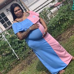 Gender Reveal Dress Black Women, Gender Reveal Outfit, Gender Reveal Dress, Gender Reveal Outfits, Pregnancy Gender Reveal, Pink And Blue Dress, Babies Stuff, Maternity Jumpsuit, Baby Shower Dresses