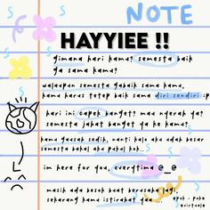 a note with the words hayyee written on it and an image of a cat