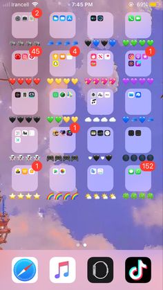 an iphone screen with various icons and buttons on the bottom right corner, including music notes