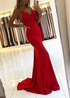 Mermaid v neck prom dress evening dress with lace on Storenvy Debs Dresses Red, Mermaid Grad Dress, Red Debs Dresses, Red Hoco Dress Long, Tight Red Prom Dress, Red Grad Dresses, Red Ball Dresses, Red Prom Dress Inspiration, Red Grad Dress