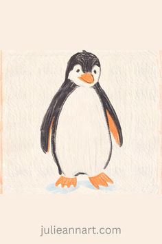 a drawing of a penguin with an orange beak