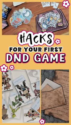 the back cover of a book with pictures and words on it that says, tricks for your first dnd game