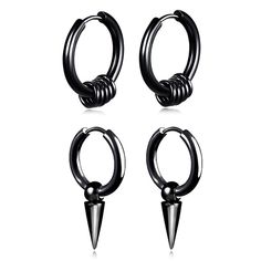 PRICES MAY VARY. ❤FASHION EARRINGS MATERIAL ▬ Selected high-quality titanium steel, resistance to strong acid and strong alkali, no color fading and no distortion. Safe and environmental metal, harmless to human body. ❤ HOOP EARRINGS GAUGE SIZE ▬ Diameter of ear ring--0.47'', Length of the chain--0.98''. Perfect size for most men and women. With well polish and smooth surface, no scratches to your ear. ❤ A VARIETY OF EARRING STYLES ▬ Special design-- vintage feather tassel hoops/ classic cross t Edgy Black Earrings For Streetwear, Punk Dangle Earrings For Streetwear, Black Punk Style Pierced Hoop Earrings, Punk Black Pierced Hoop Earrings, Black Metal Punk Hoop Earrings, Punk Style Metal Hoop Earrings For Streetwear, Punk Metal Hoop Earrings For Streetwear, Black Punk Dangle Hoop Earrings, Black Dangle Hoop Earrings Punk Style