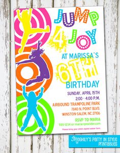 a birthday party poster with the name jump joy on it