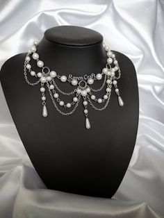 "Pearl Necklace, Layered Necklace, Dainty Necklace, beaded necklace, Bridesmaid Choker. Designed and made by me. 😺 All my designs are handmade. You can contact me for personalization. 🤍 - Material of white pearl charm is acrylic. (3 bead at the end) and the other ones are glass. - Necklace length is 40-41 cm / 16\" and adjustable.  - Stainless, not tarnish, nickel free. High quality brass material.  - I dont use any animal products such as real pearls or leather in my products. Totally vegan. - And also I use 100% recyclable packaging materials. You can message me here (Etsy messages) and on my Instagram account @Raven.Craft.Y with your requests, questions, ask for help or personalization." Pearl Necklace Layered, Kalung Choker, Fairycore Jewelry, Aesthetic Ethereal, Ethereal Jewelry, Necklace Fairy, Layered Pearl Necklace, Pretty Jewelry Necklaces, Fairy Jewelry