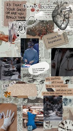 a collage of photos with words and pictures on them, including an image of a person's hand