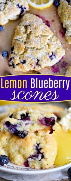 lemon blueberry scones on a plate with butter