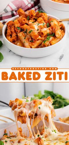 Craving warm comfort food? Here's a simple dinner recipe! It's a classic Italian American pasta bake. Deliciously saucy and cheesy, this easy baked ziti is the BEST. Feel free to keep it vegetarian or add your favorite protein! Baked Ziti Vegetarian, Vegetarian Baked Ziti, Best Baked Ziti Recipe, Simple Pasta Recipe, Baked Ziti With Ricotta, Pasta Marinara, Pasta Bake Easy