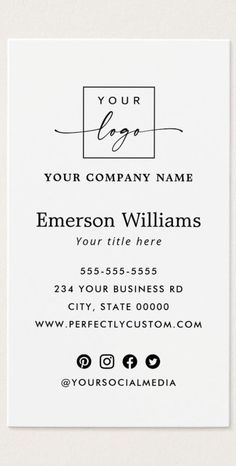 a business card with the words your logo on it