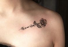 a woman with a rose tattoo on her chest that says, be in my family