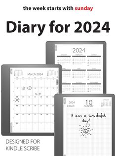 an ipad, tablet and calendar with the text diary for 2021 written on each screen