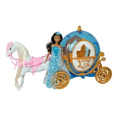 a toy horse pulling a carriage with a princess on it