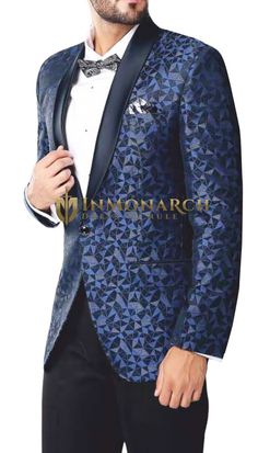 Dress to impress with Navy Blue Designer Tuxedo Jacket Blazer for Men! This exquisite blue blazer is more than just clothing; it's your ticket to standout style at cocktail parties, wedding receptions, dinner dates, and holiday soirées. The rich navy blue hue exudes sophistication, while the designer details elevate your look effortlessly. Perfect for making a lasting impression at every special occasion, this tailored blazer ensures you stand out in the crowd. Whether you're toasting at a holiday party or celebrating love at a wedding reception, this blue tuxedo jacket is your go-to choice for turning heads with timeless elegance. Cost includes one blazer and one pocket square. Blue Tuxedo Jacket, Designer Tuxedo, Blue Tuxedo, Blazer For Men, Blue Shawl, Blue Tuxedos, One Button Blazer, Black Shawl, Dinner Dates