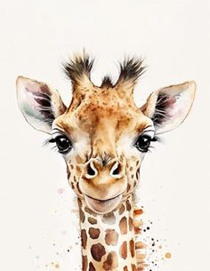 a watercolor painting of a giraffe's face