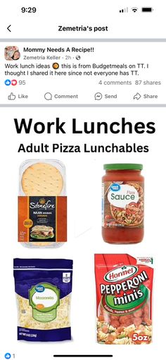 an image of some food items on the app for people to eat and work lunches