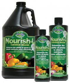 three gallon bottles of nourish liquid next to each other on a white background