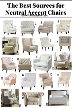 the best sources for neutral accent chairs in various styles and colors, including white or beige