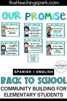 spanish and english back to school community building for elementary students with the text our promise