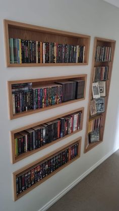 the bookshelves are lined up against the wall