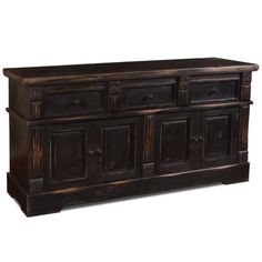 an old wooden cabinet with drawers on the top and bottom, against a white background