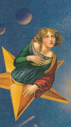 a painting of a woman sitting on top of a star