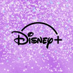 the logo for disney plus is shown on a purple background with sparkles and stars