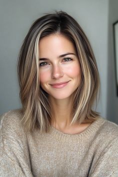 2. Layered Lob with Subtle Blonde Balayage (Straight Hairstyles For Women) - Straight Hairstyles For Women Fine Hair Lob Shoulder Length, Shoulder Length Hair With Soft Layers, Lob Hairstyle For Fine Hair, Balayage Shoulder Length, Blonde Balayage Straight, Subtle Blonde Balayage, Fine Hair Shoulder Length, Shoulder Length Fine Hair, Straight Lob