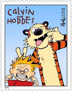 a stamp with an image of a cartoon character and a tiger on it's face