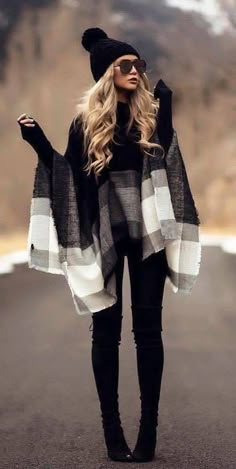 Women Shawl and Wrap,Winter Poncho Cape, Oversize Blanket Scarves, Cardigan Sweaters#Fashion#Outfit#Street#Style#Coat#Winter Cozy Winter Outfits, Woman Clothes, Leggings Outfit, Outfit Trends, Winter Outfits For Work, Olivia Palermo, Winter Trends, Nyc Fashion, Early Fall